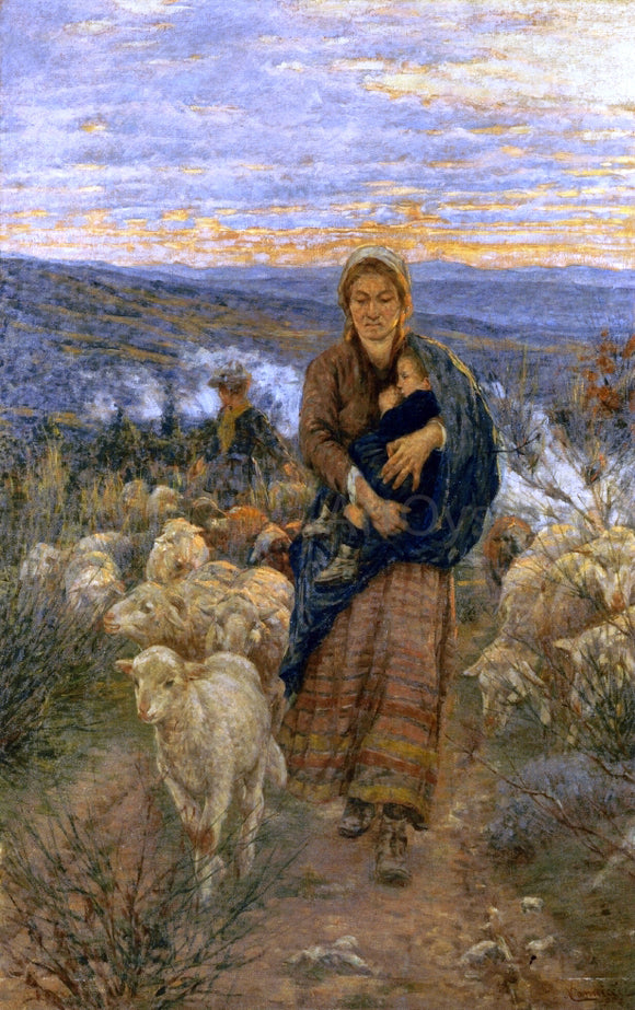 Nicolo Cannicci Shepherdess and Child in the Pasture - Canvas Art Print