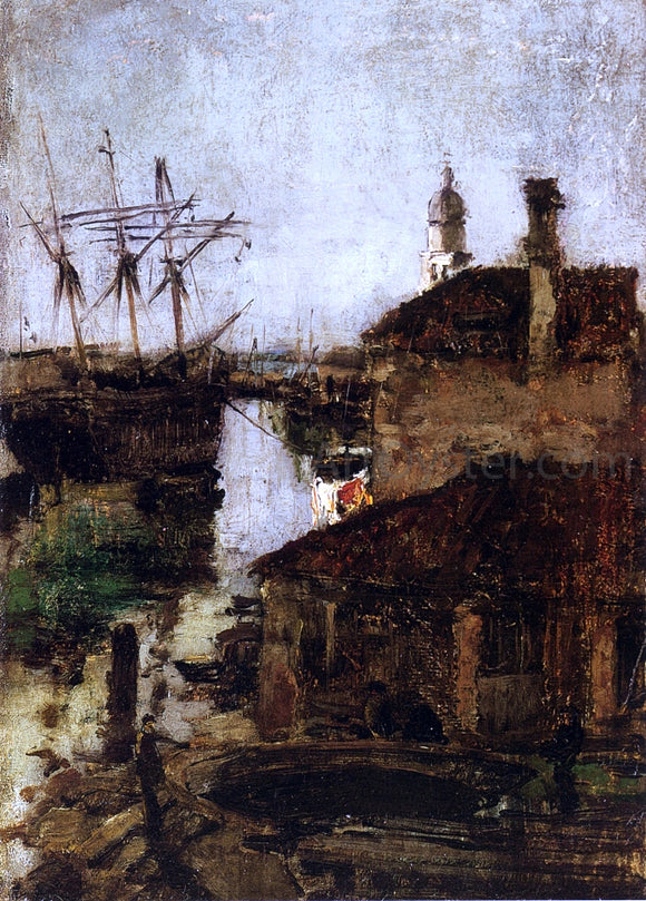  John Twachtman Ship and Dock, Venice - Canvas Art Print