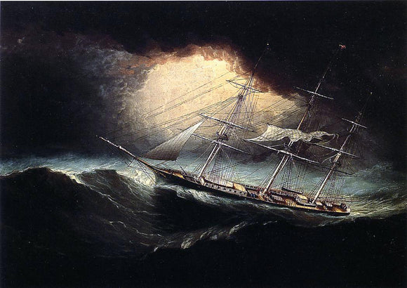  James E Buttersworth A Ship in a Storm - Canvas Art Print