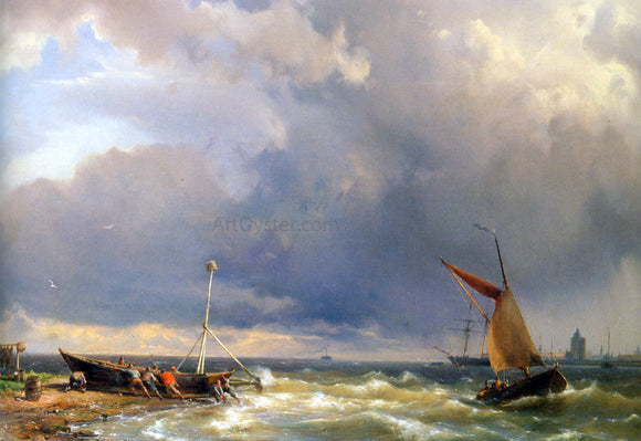  The Elder Hermanus Koekkoek Shipping in a Stiff Breeze near Enkhuizen - Canvas Art Print