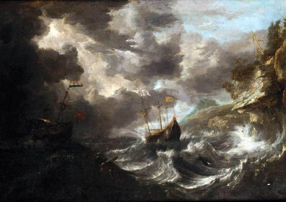  The Elder Bonaventura Peeters Shipping in a Tempest off a Rocky Coast - Canvas Art Print