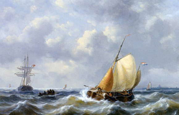  George Willem Opdenhoff Shipping in Choppy Seas - Canvas Art Print