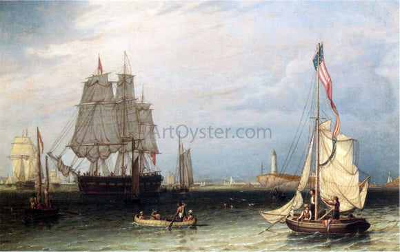  Robert Salmon Shipping Scene at Boston Light - Canvas Art Print