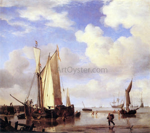  The Younger Willem Van de Velde Ships Close Inshore at Low Tide - Canvas Art Print