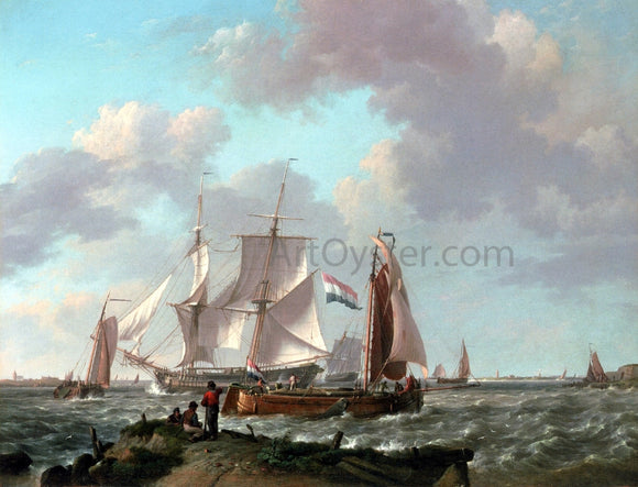  Johannes Hermanus Koekkoek Ships in a Squall with Figures on the Shore - Canvas Art Print