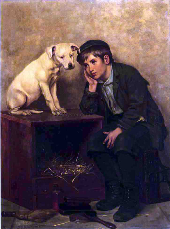  John George Brown Shoeshine Boy with His Dog - Canvas Art Print