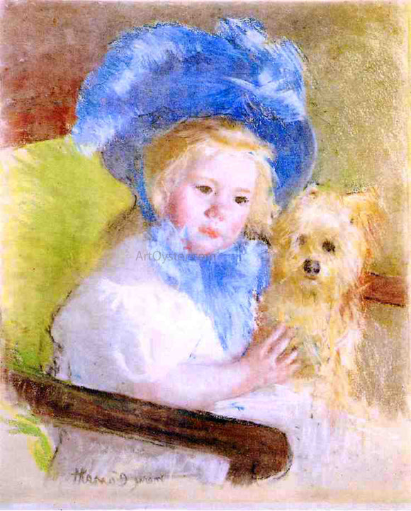  Mary Cassatt Simone in a Large Plumed Hat, Seated, Holding a Griffon Dog - Canvas Art Print