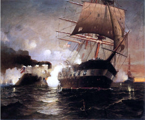  Edward Moran Sinking of the "Cumberland" by the "Merrimack" - Canvas Art Print