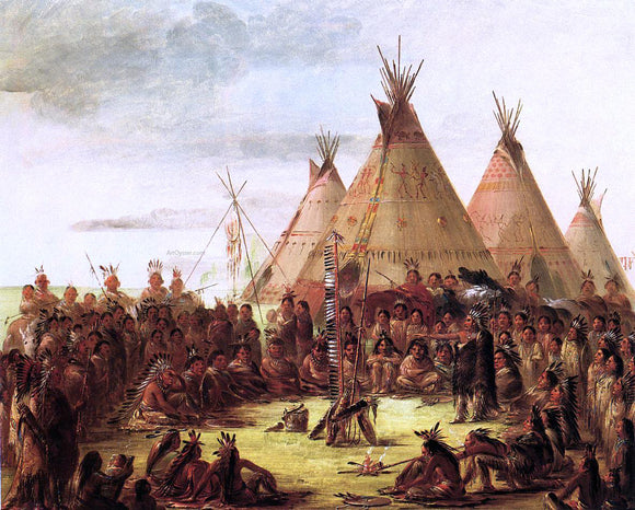  George Catlin Sioux War Council - Canvas Art Print