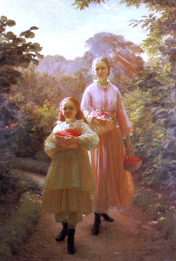  Ole Henrik Olrik Sisters Gathering Raspberries And Roses, Summer - Canvas Art Print