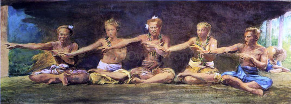  John La Farge Siva Dance, Five Figures, Vaiala, Samoa, Taele Weeping in the Corner - Canvas Art Print