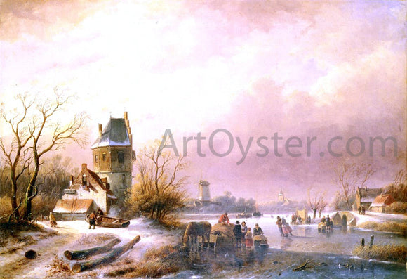  Andreas Schelfhout Skaters on a Frozen River - Canvas Art Print