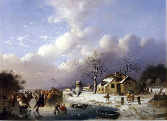  Johann Mongles Culverhouse Skating Scene in Holland - Canvas Art Print