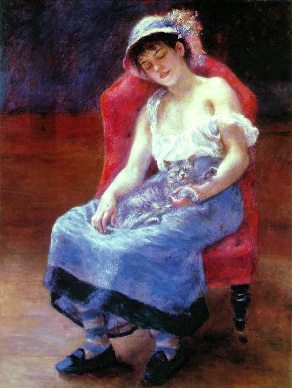  Pierre Auguste Renoir Sleeping Girl (also known as Girl with a Cat) - Canvas Art Print