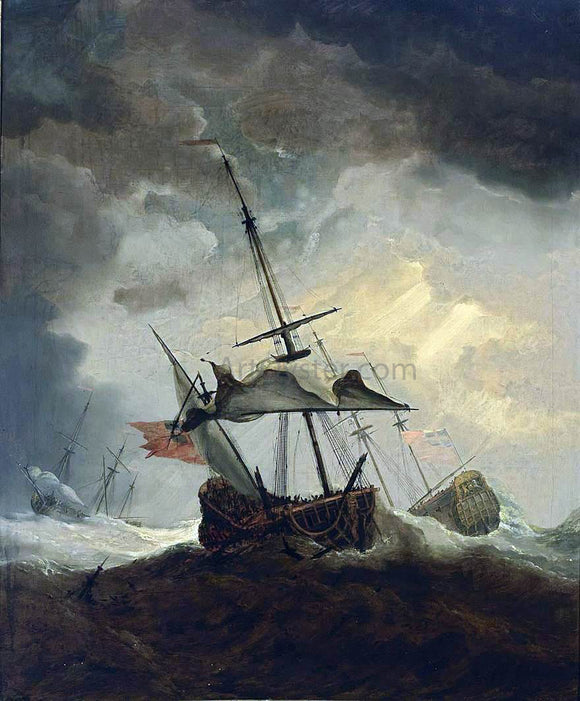 The Younger Willem Van de  Velde Small English Ship Dismasted in a Gale - Canvas Art Print