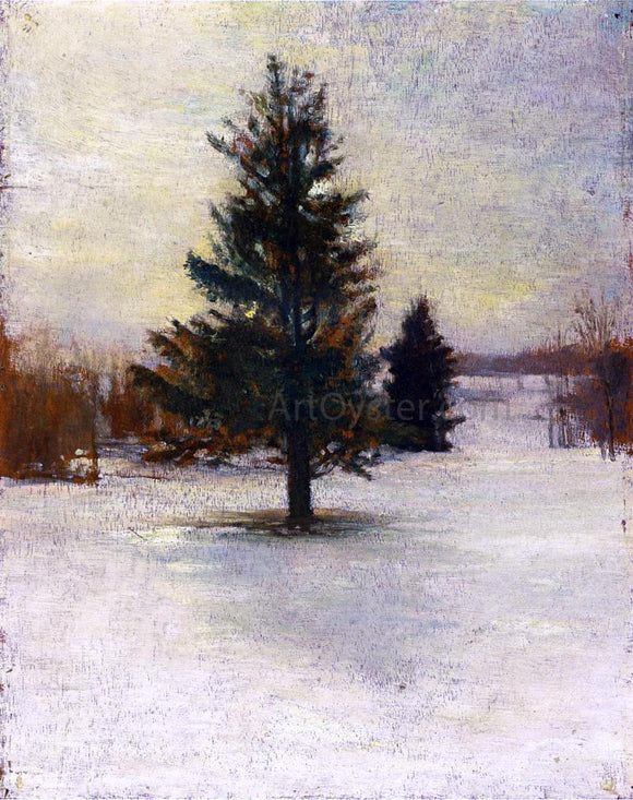  John La Farge Snow, Sketch: Hillside with Cedars, Evening - Canvas Art Print