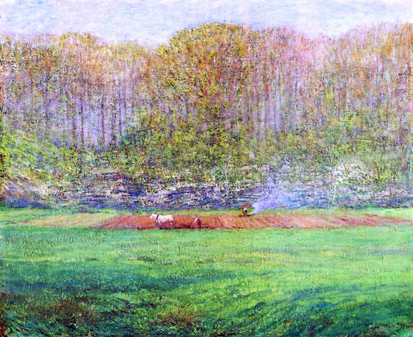  Dwight W Tryon Spring Landscape with a Farmer and White Horse - Canvas Art Print