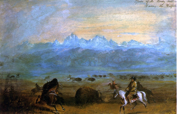  Alfred Jacob Miller Spurs of the Rocky Mountains - Baiting the Buffalo - Canvas Art Print