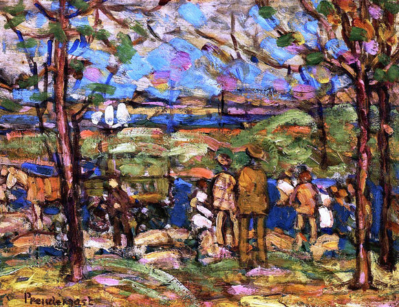  Maurice Prendergast Squanton (also known as Men in Park with a Wagon, Squanton) - Canvas Art Print