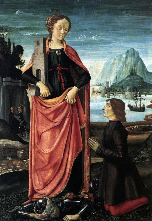  Domenico Ghirlandaio St Barbara Crushing her Infidel Father, with a Kneeling Donor - Canvas Art Print