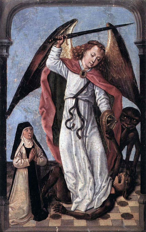  Master of the Legend of St.  Ursula St Michael Fighting Demons - Canvas Art Print