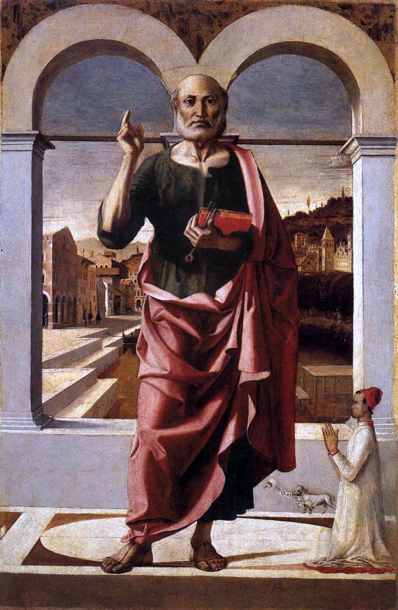  Bartolomeo Montagna St Peter Blessing and Donor - Canvas Art Print