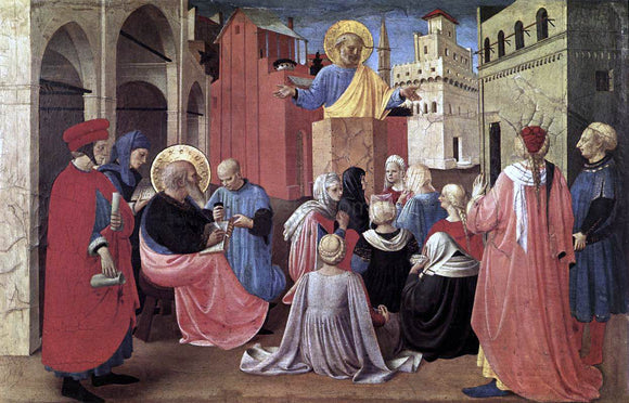  Fra Angelico St Peter Preaching in the Presence of St Mark (Linaioli Tabernacle) - Canvas Art Print