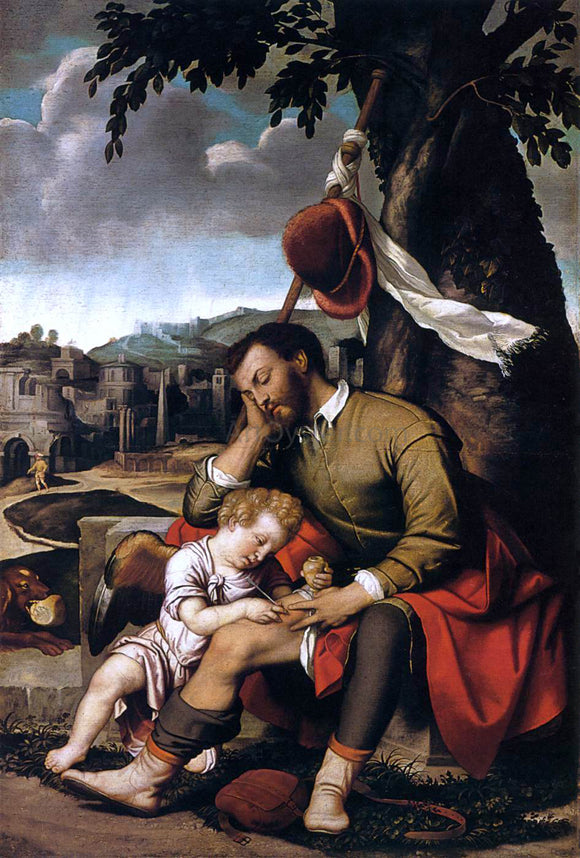  Moretto Da Brescia St Roch with an Angel - Canvas Art Print