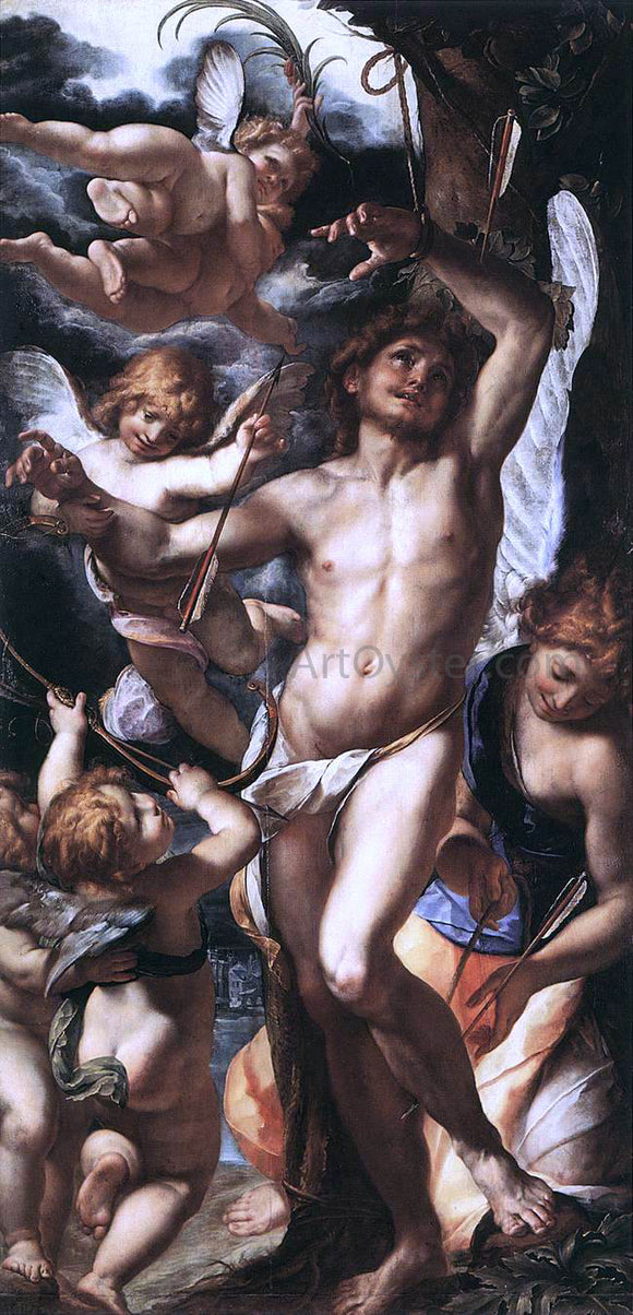  Giulio Cesare Procaccini St Sebastian Tended by Angels - Canvas Art Print