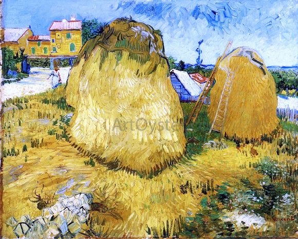  Vincent Van Gogh A Stack of Wheat near a Farmhouse - Canvas Art Print