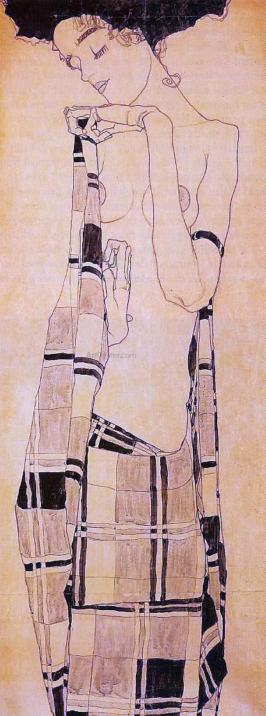  Egon Schiele Standing Girl in a Plaid Garment - Canvas Art Print