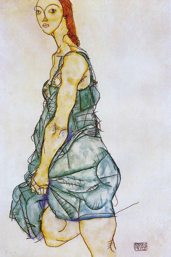  Egon Schiele Standing Woman in a Green Skirt - Canvas Art Print