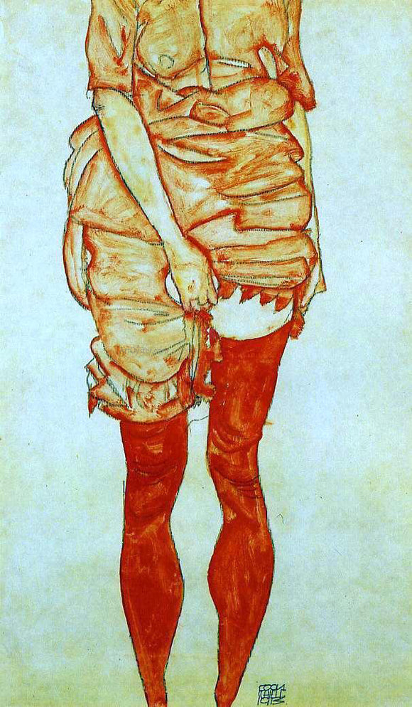  Egon Schiele Standing Woman in Red - Canvas Art Print