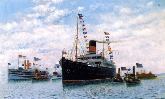  Antonio Jacobsen Steamship OSCAR II Entering New York Harbor - Canvas Art Print