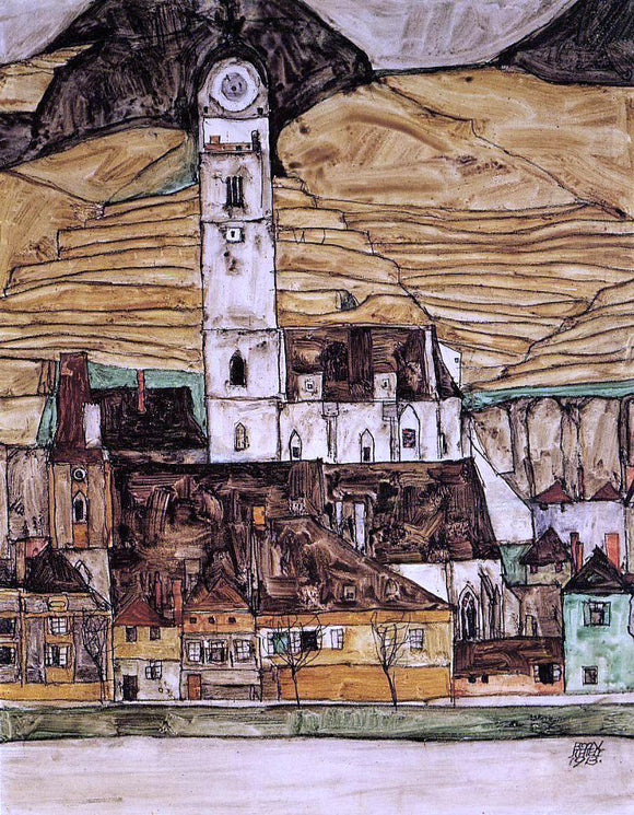  Egon Schiele Stein on the Danube (small version) - Canvas Art Print