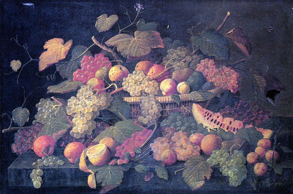  Severin Roesen Still Life: An Abundance of Fruit - Canvas Art Print