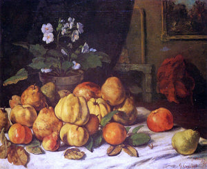  Gustave Courbet Still Life: Apples, Pears and Flowers on a Table, Saint Pelagie - Canvas Art Print