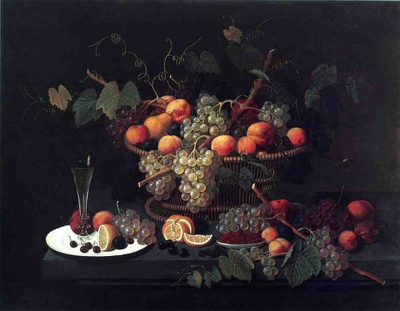  Severin Roesen Still Life: Champagne and Fruit - Canvas Art Print