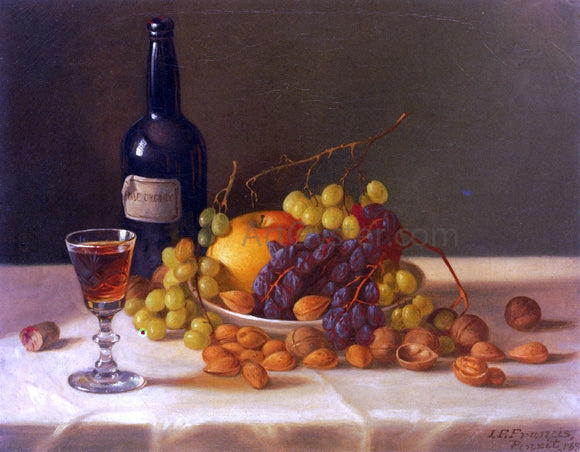  John F Francis Still Life: Fruit and Wine Glass - Canvas Art Print