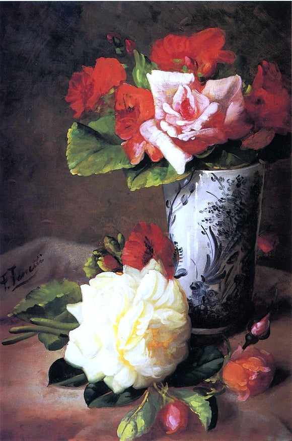  Frederick M Fenetti Still Life of Roses - Canvas Art Print