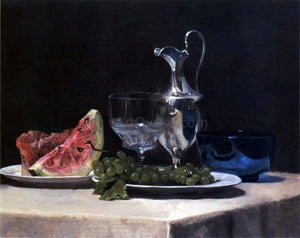  John La Farge Still Life, Study of Silver, Glass and Fruit - Canvas Art Print