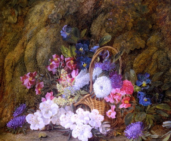  Vincent Clare Still life with a Basket of Flowers - Canvas Art Print