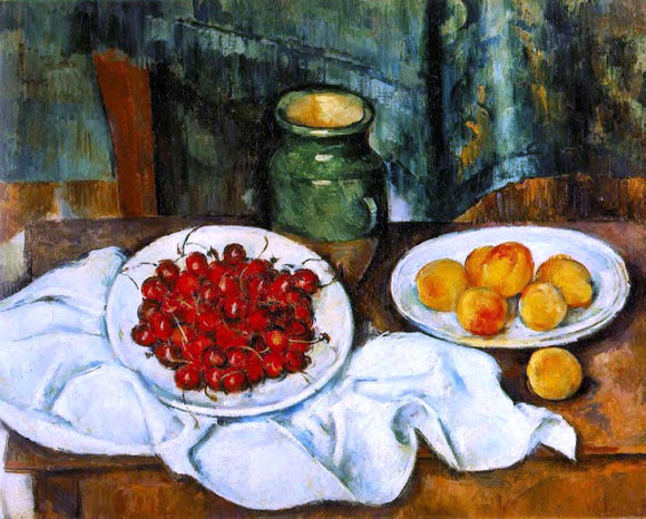  Paul Cezanne Still Life with a Plate of Cherries (also known as Cherries and Peaches) - Canvas Art Print
