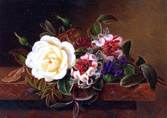  Johan Laurentz Jensen Still Life with a Rose and Violets on a Marble Ledge - Canvas Art Print