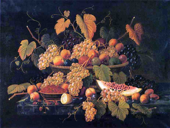  Severin Roesen Still Life with Basket of Fruit - Canvas Art Print