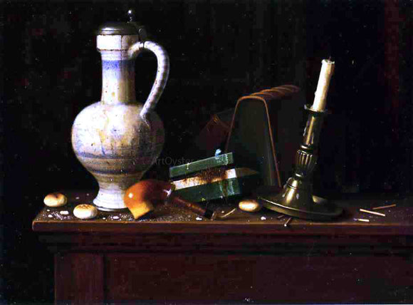  William Michael Harnett Still Life with Blue and White Pitcher, Tobacco Case and Pipe - Canvas Art Print
