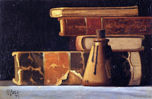  John Frederick Peto Still LIfe with Books and Inkwell - Canvas Art Print