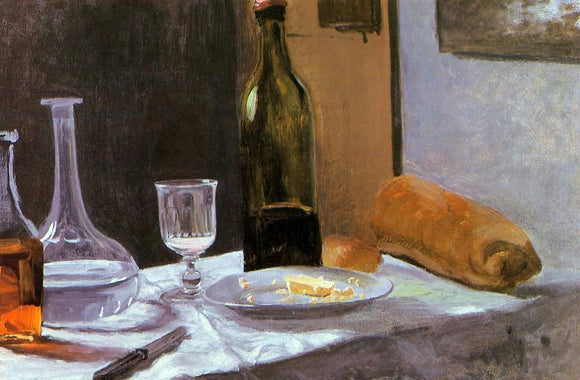  Claude Oscar Monet Still Life with Bottle, Carafe, Bread and Wine - Canvas Art Print
