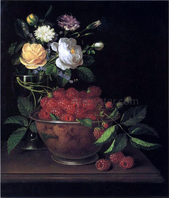  George Forster Still Life with Bowl of Raspberries - Canvas Art Print