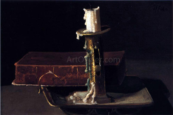  John Frederick Peto Still Life with Candlestick and Book - Canvas Art Print